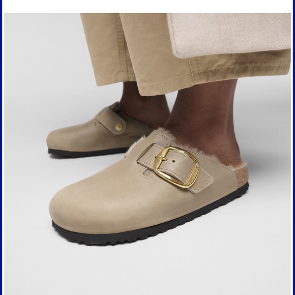 NEW Birkenstock Boston Big Buckle Shearling in Tobacco Brown - Picture 6 of 11